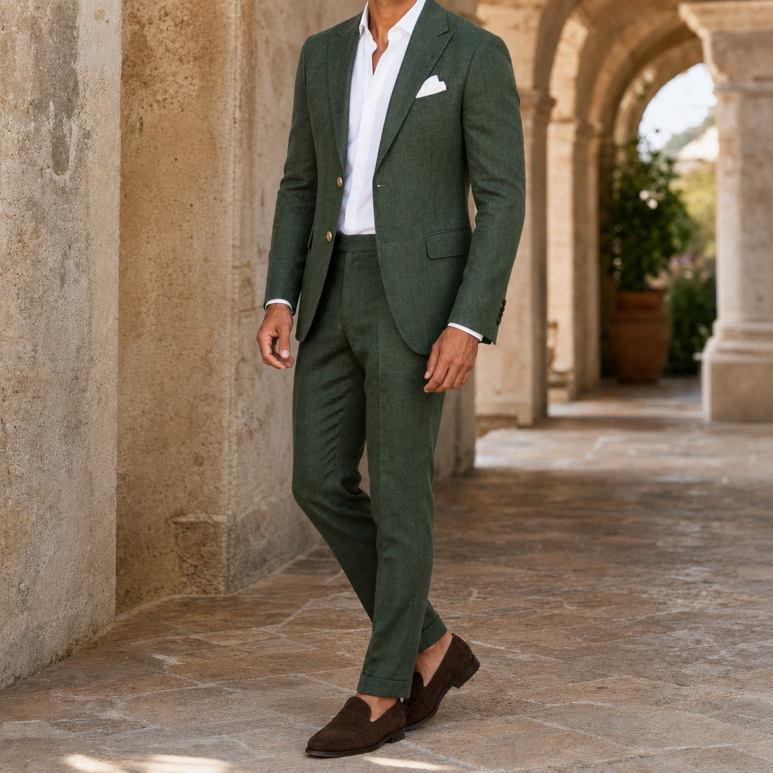 Caleb Linen Suit - Green