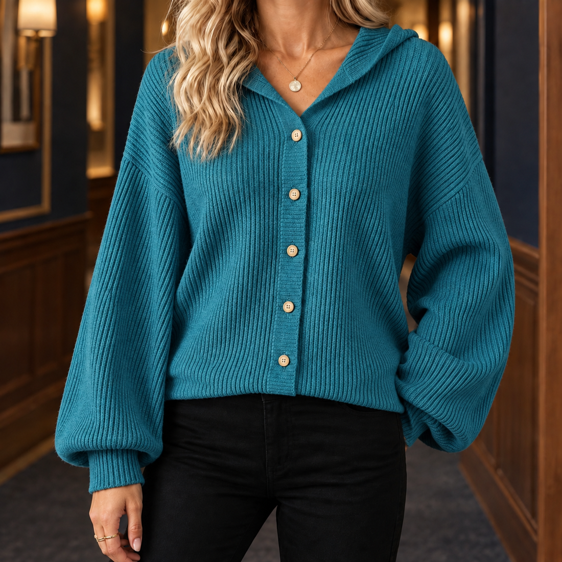 Aiglon-Skye Hooded Cardigan - Lake Blue