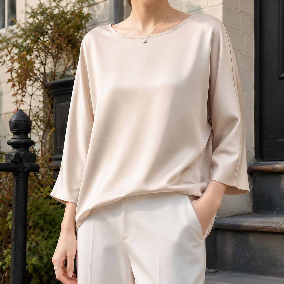 Adelia Relaxed Silk Top - Champagne