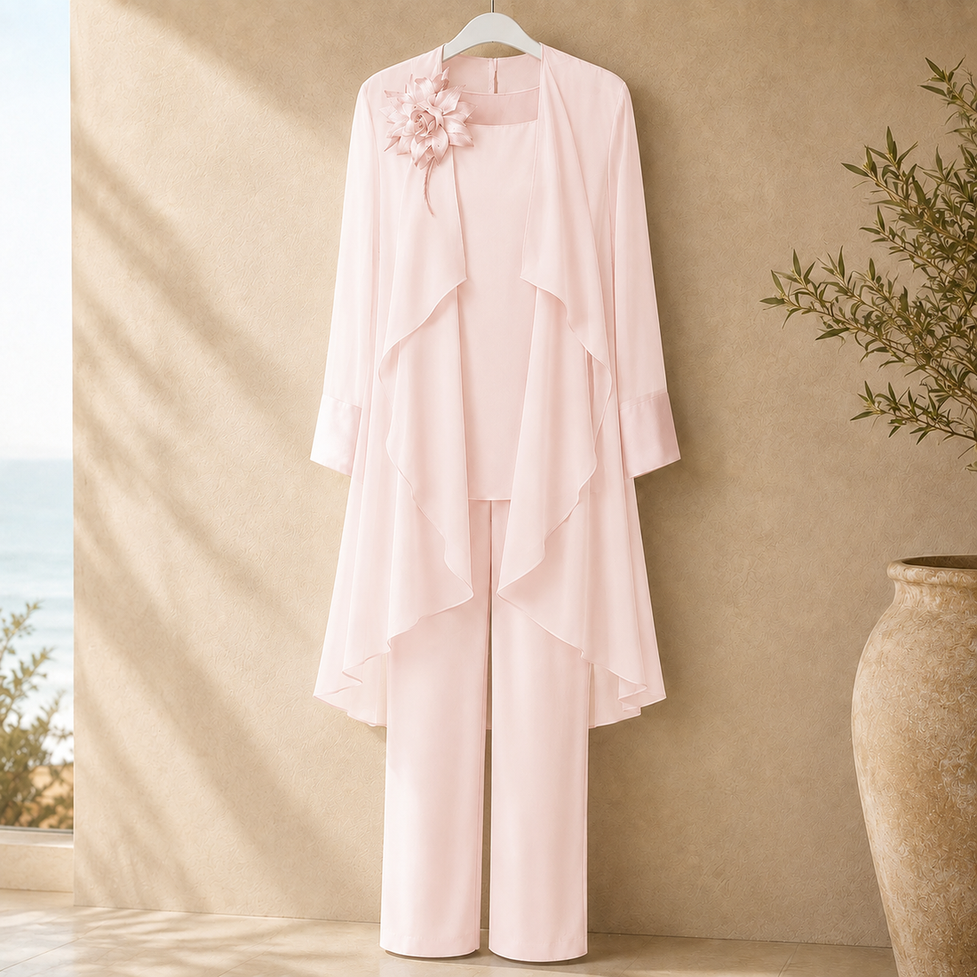 Mina-June Chiffon Pantsuit - Blushing_pink