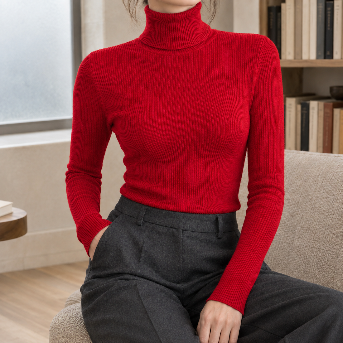 Eliana-Jane Ribbed Turtleneck - Red
