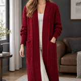 Naomi-Hope Cable Knit Cardigan - Deep Red