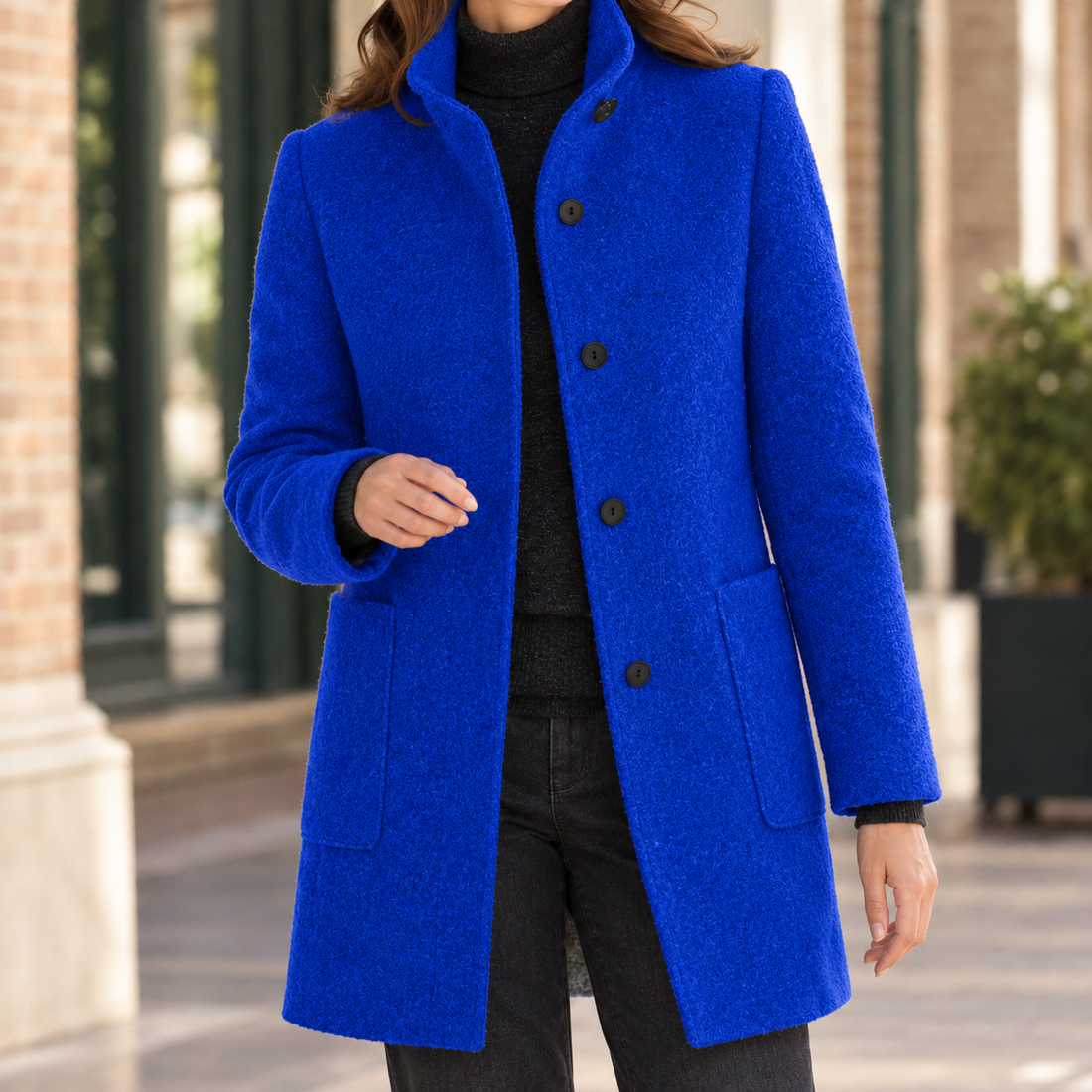 Ashley-Skye Stand Collar Coat - Dark Blue