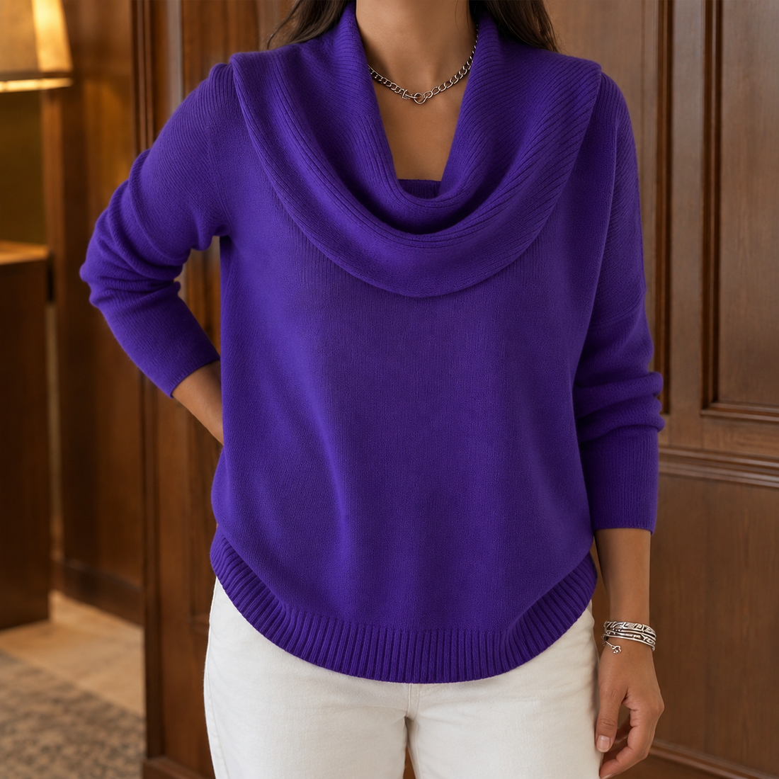 Cassia-Mae Draped Collar Sweater - Purple