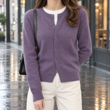 Savannah-Grace Round Neck Cardigan - Purple