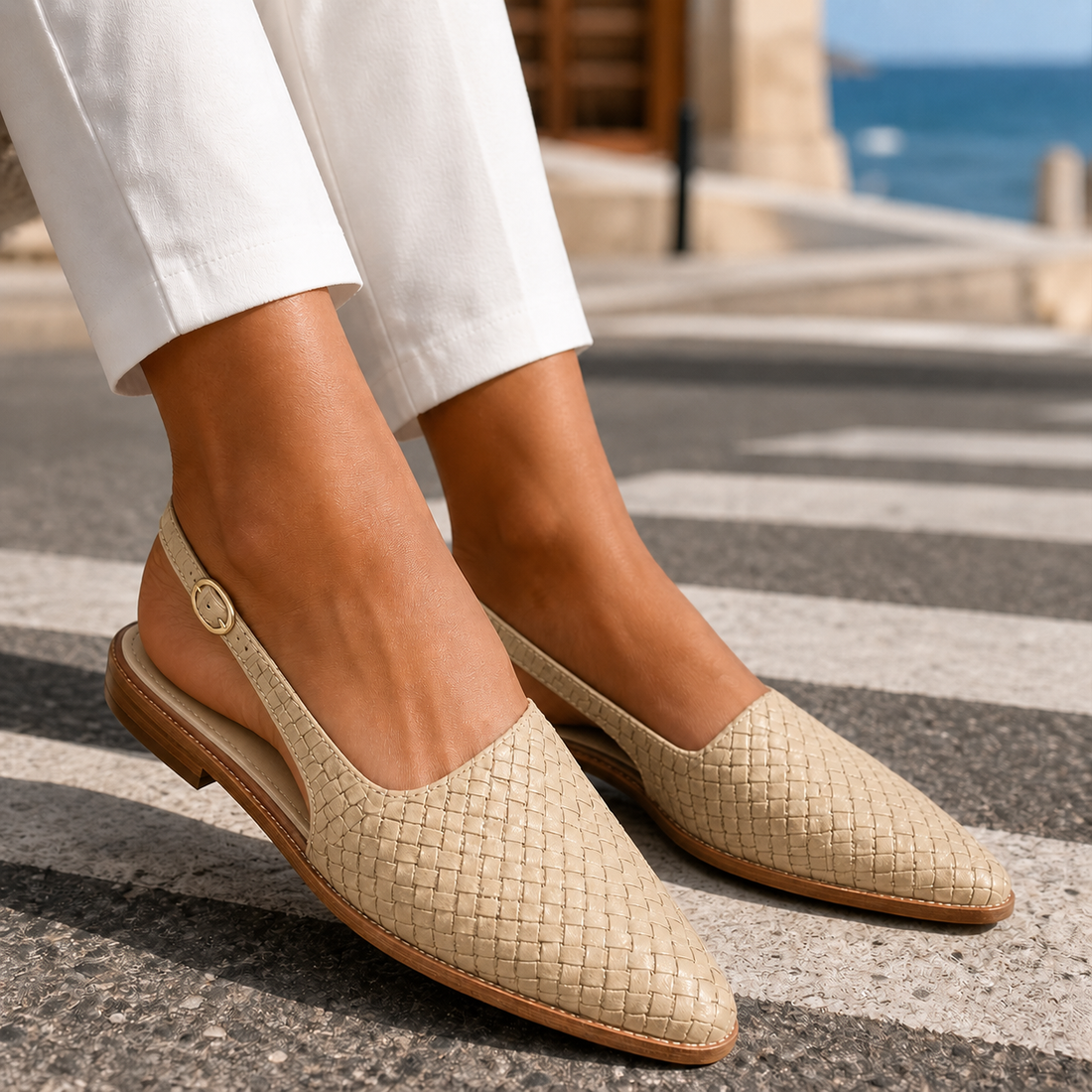 Valencia Woven Slingbacks - Beige