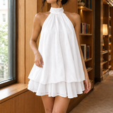 Autumn Layered Halter Dress - White