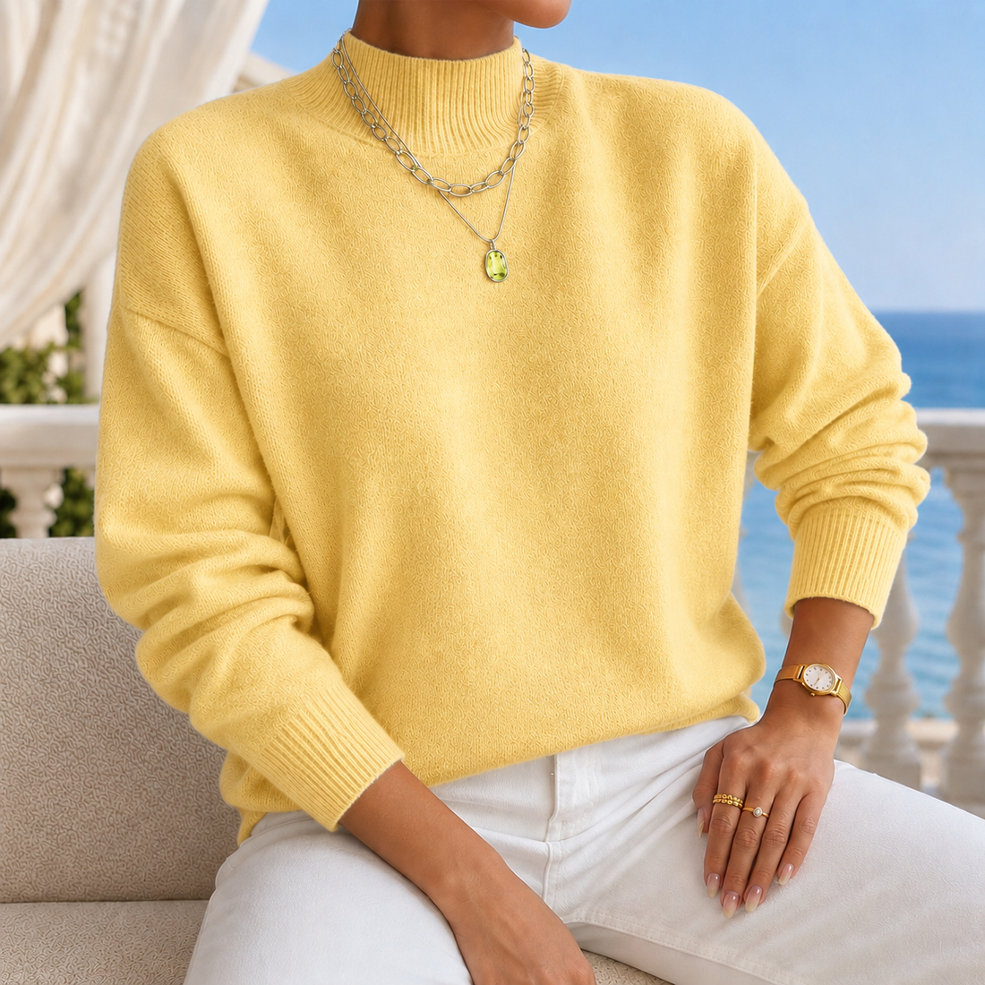 Cosima Mock Neck Sweater - Yellow