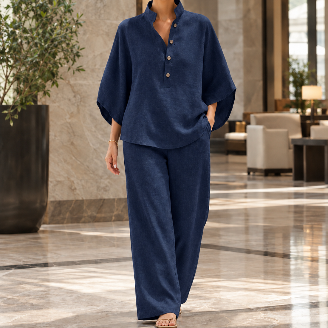 Lillian Stand Collar Set - Dark Blue
