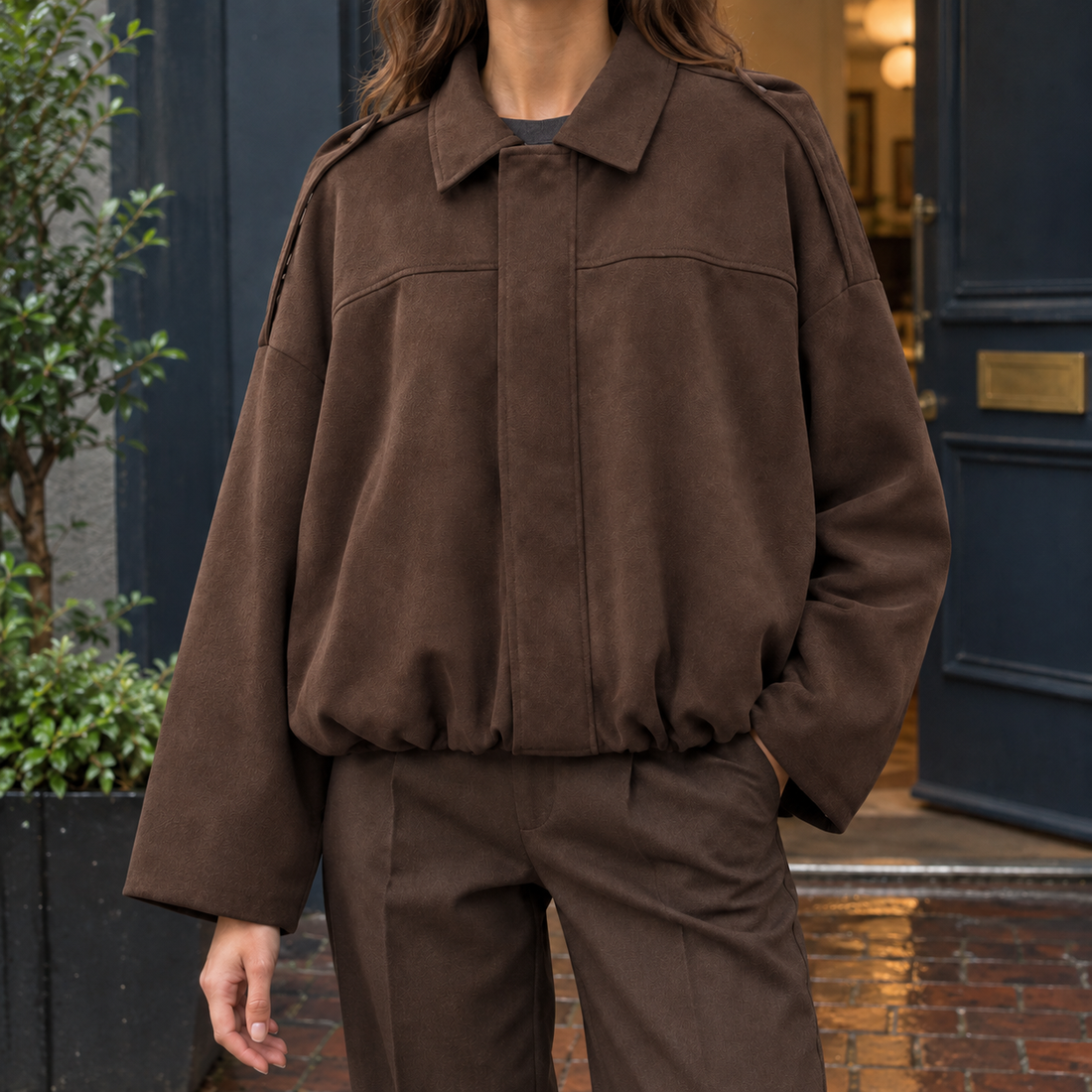 Riley-Skye Suede Bomber Jacket - Coffee Brown