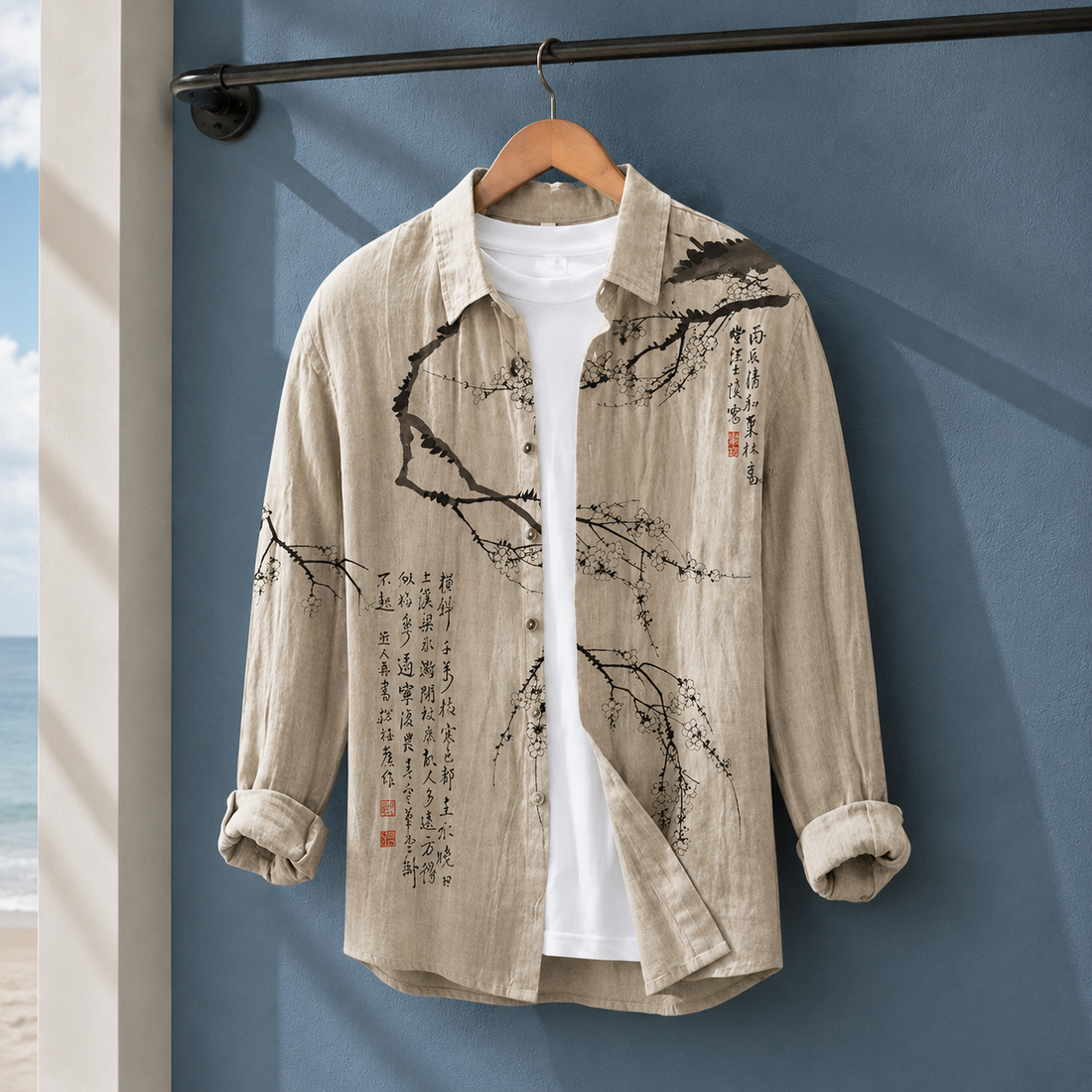 Hudson Relaxed Shirt - Beige Ink Blossom