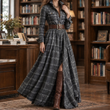 Antonia-Lane Plaid Maxi Dress - Gray Plaid