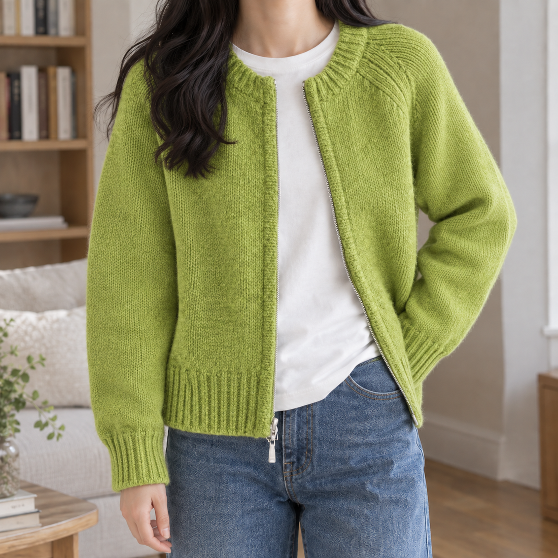 Nora-Skye Zip Cardigan - Green