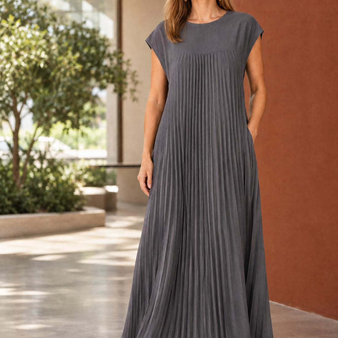Heidi-Louise Pleated Maxi Dress - Gray