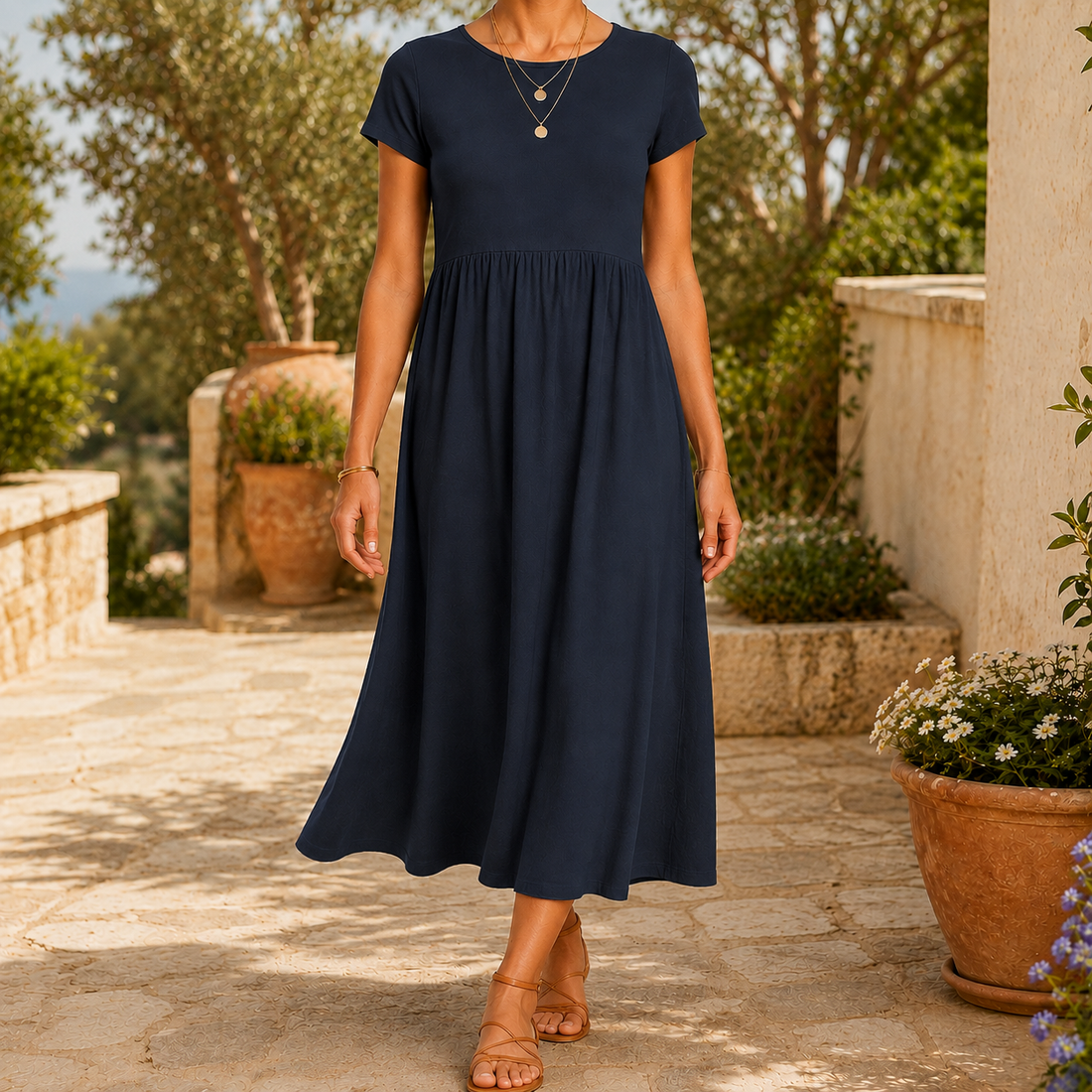 Ophelia-Mae Empire Midi Dress - Navy Blue