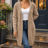Madeline-Faye Cable Knit Cardigan - Khaki