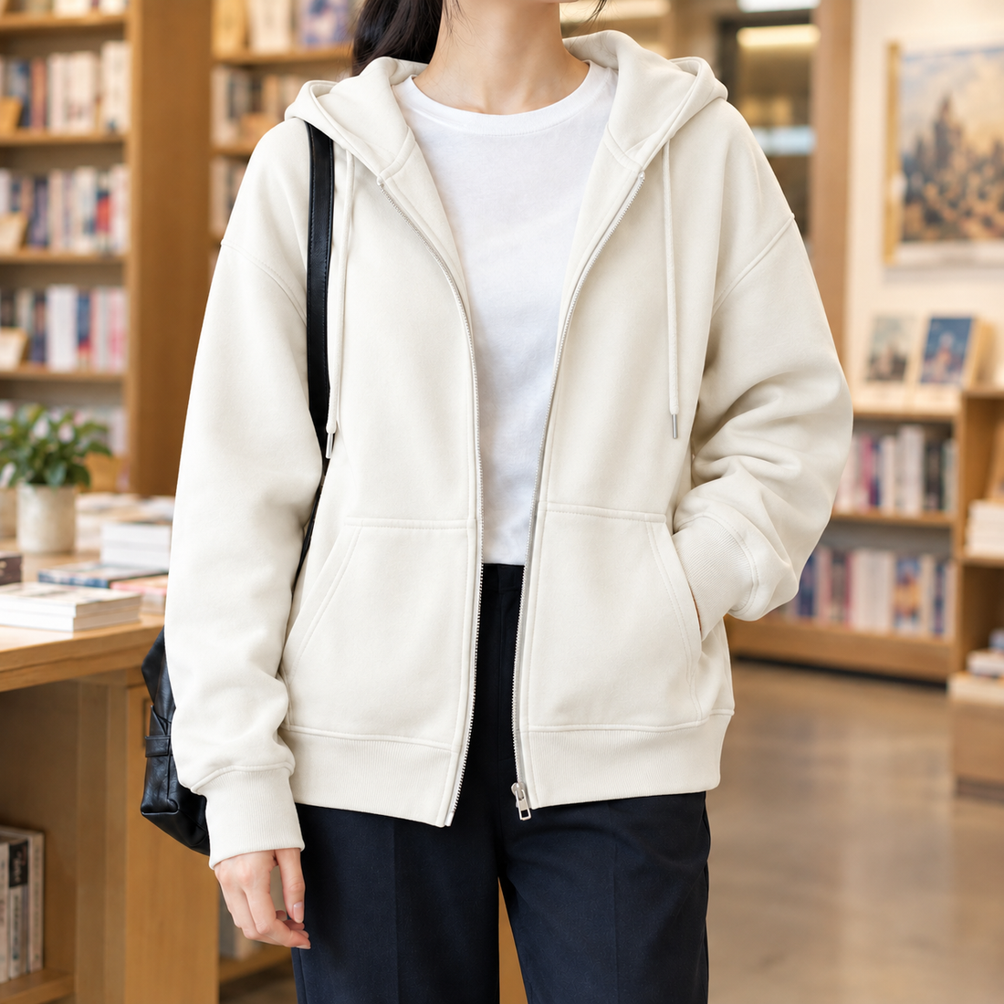 Bettina Relaxed Zip Hoodie - White