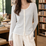 Guinevere-Hope Linen Cardigan - Striped Light Blue