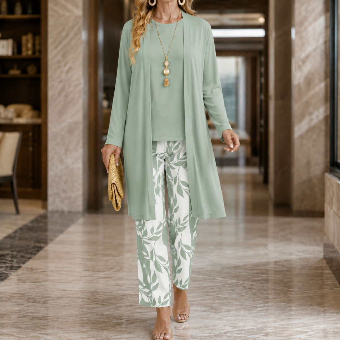 Celeste Printed Pants Set - Light Green