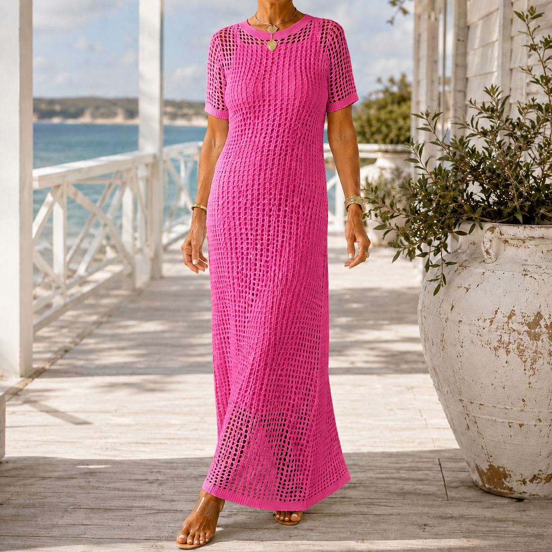 Willa Crochet Maxi Dress - Dark Pink