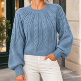 Georgina-Jane Cable Knit Sweater - Light Blue