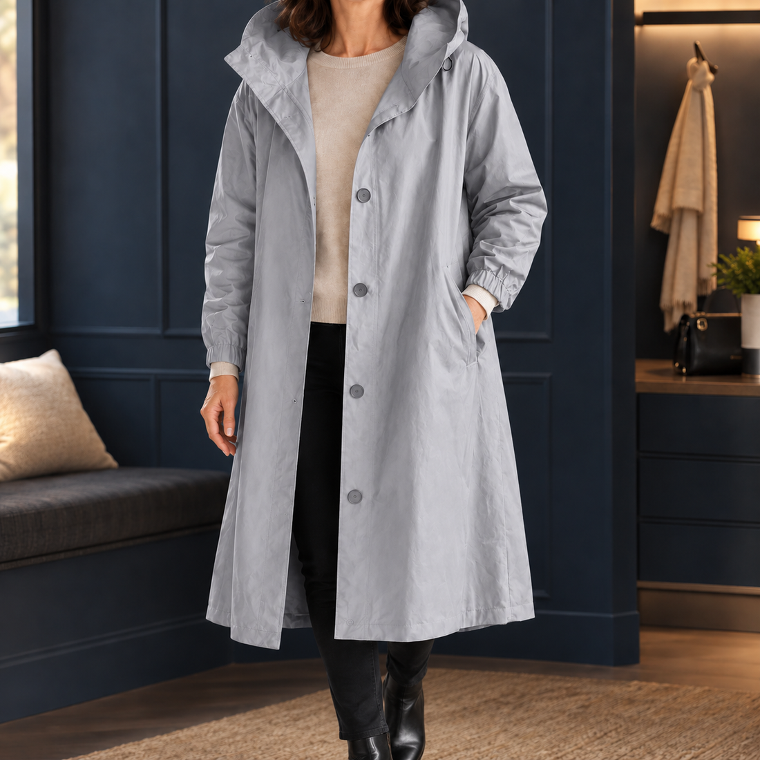 Nina-Marie Hooded Overcoat - Light Gray