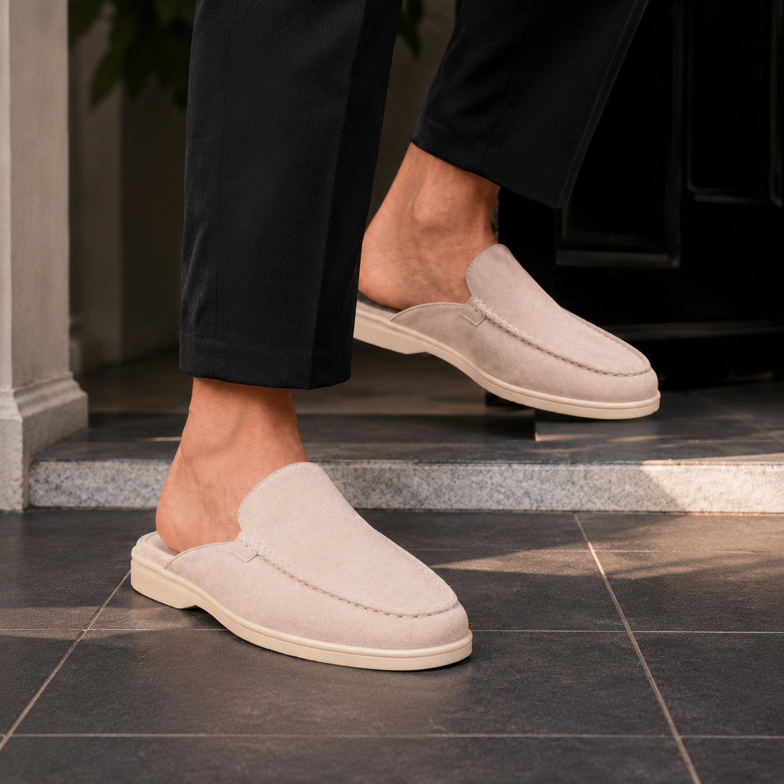 Ruggeri Suede Mule Loafers - Cream