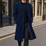 Halvard Single Breasted Overcoat - Navy Blue