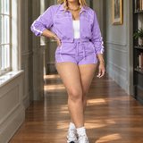 Mercedes Piped Shorts Set - Light Purple (Unlined)