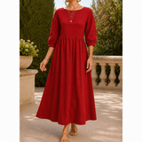 Saskia Gathered Maxi Dress - Red