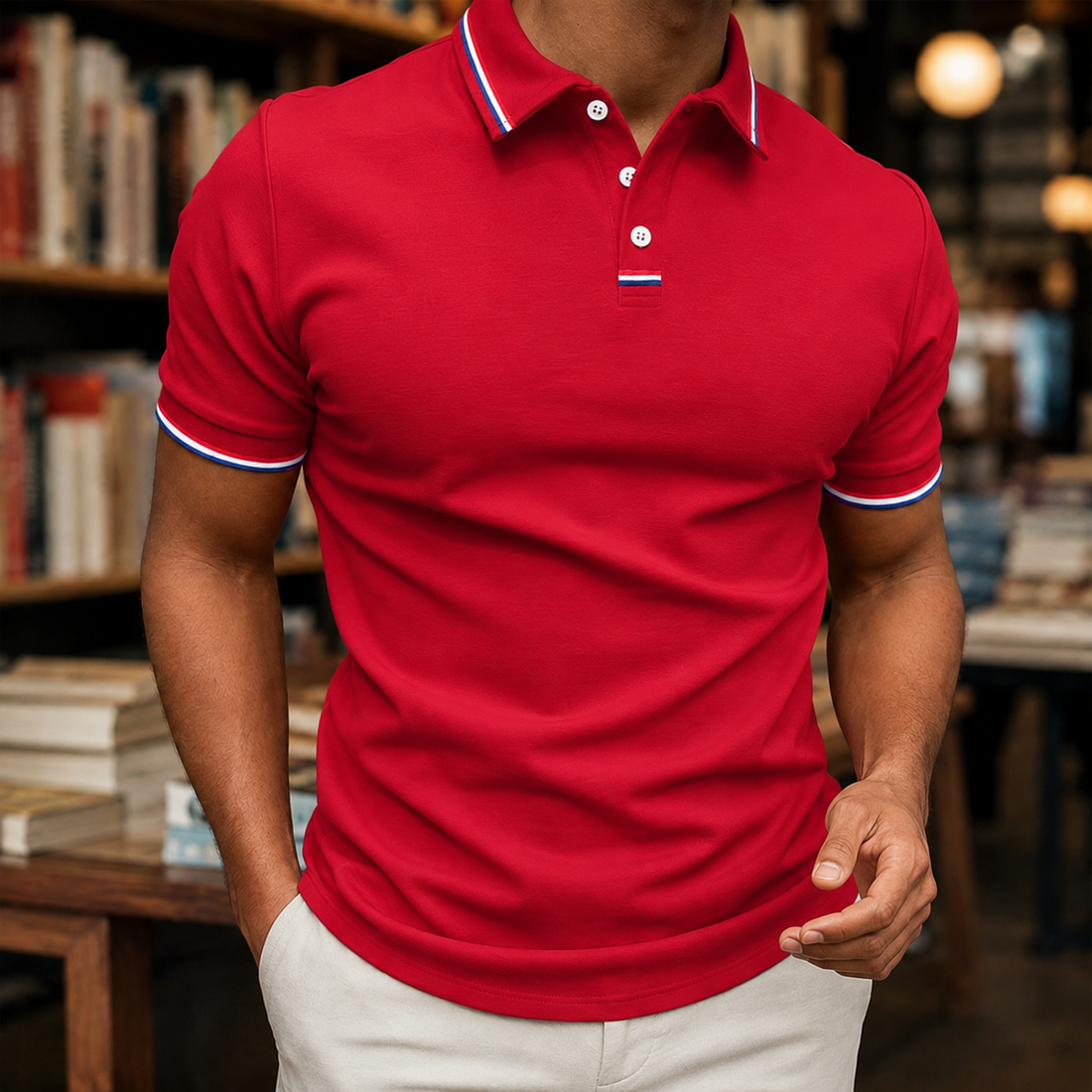 Ennis Striped Polo - Red