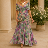 Ada Draped Maxi Dress - Green And Purple