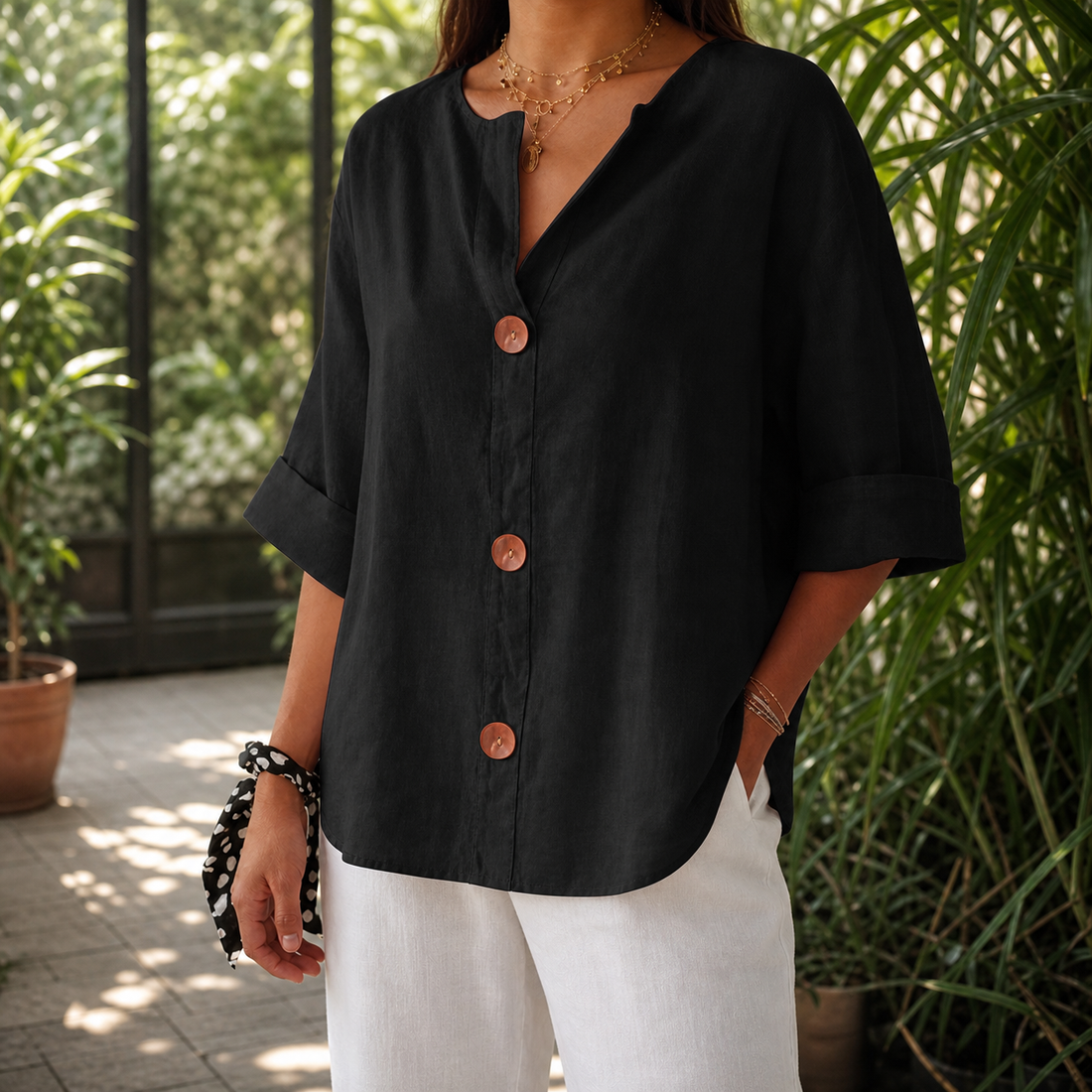 Valencia V Neck Blouse - Black