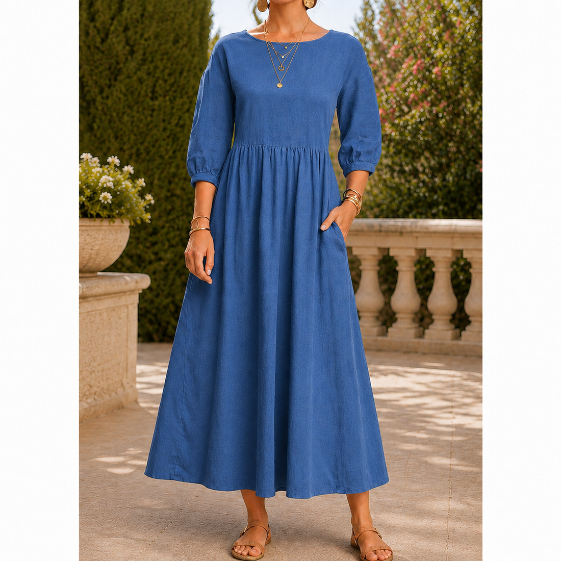 Saskia Gathered Maxi Dress - Blue