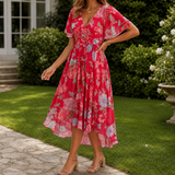 Amelie Wrap Midi Dress - Red